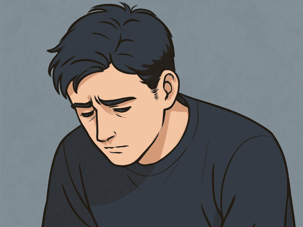 自分に価値がないと落ち込んでいる男性のイラスト