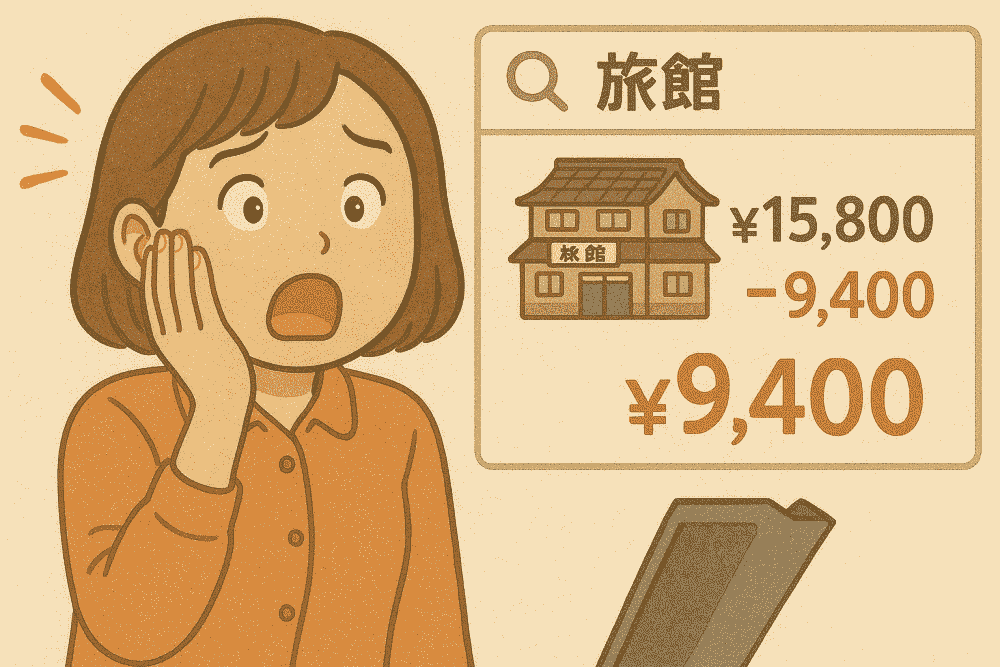 比較検索せず宿泊費を余分に支払った29歳女性のイラスト