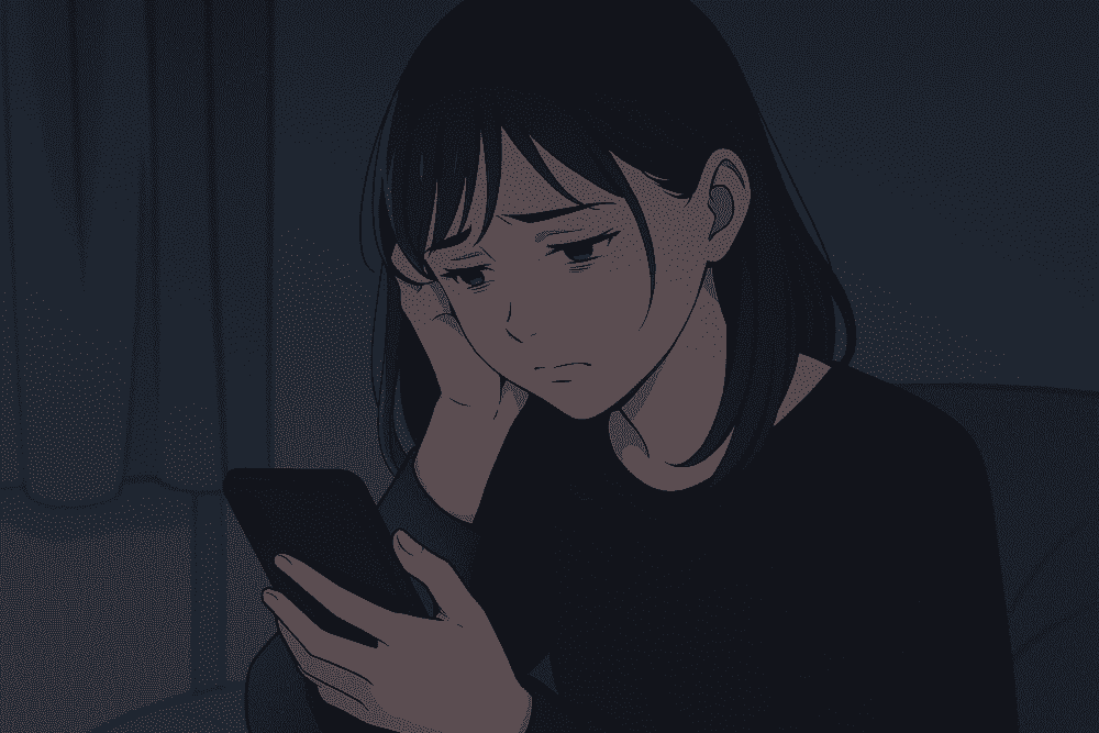 情弱な彼氏にイライラしてしまい自分を責めて落ち込む女性のイメージ